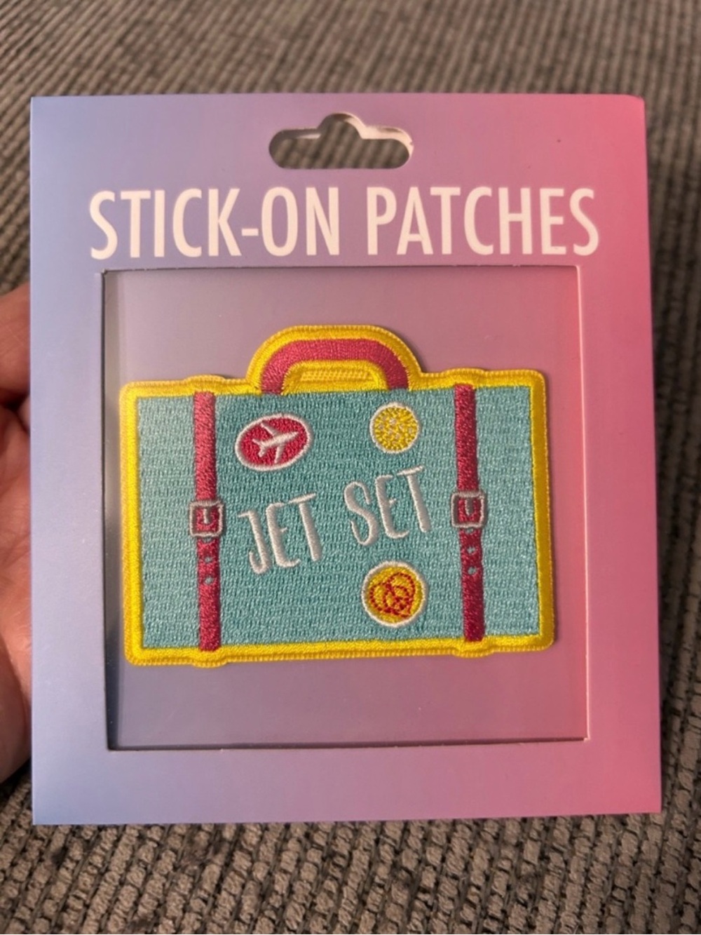 Suitcase Patch NEW embroidered “jet set” stick on to embellish jacket, hat etc